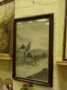 'Dick Turpin and Black Bess', 19th Century monochrome watercolour initialled H. K. inscribed verso