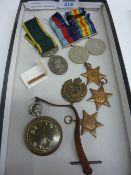 Collection of WW II military medals including Africa Star, Italy Star 39-45 Star, T.A Efficient