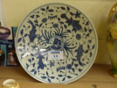 Chinese blue and white porcelain bowl painted with fish, six figure character mark 18cm