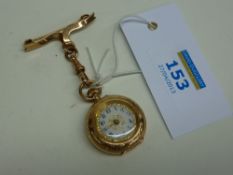 Ladies pocket watch stamped 14c no 258604 on hallmarked 9ct rose gold fob (going)