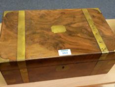 Victorian burr walnut brass bound lap desk