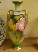 Royal Worcester vase painted with roses signed M Blake, shape no.287, date code 1910 19cm