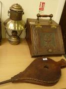 Victorian walnut coal box and a pair of bellows