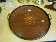 Edwardian inlaid mahogany circular gallery tray