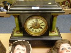Victorian mantle clock in stained wood architectural case