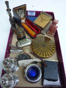 Vintage cigarette case/compacts, Alluretter pipe no 3459, hallmarked 9ct gold wristwatch, match