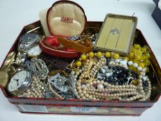 Vintage costume jewellery, Stratton compact, watches etc