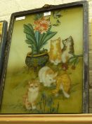 Kittens, Chinese reverse painting on glass
