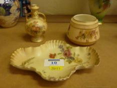 Early 20th Century Royal Worcester quatrefoil trinket dish and two other pieces