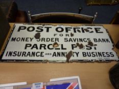 Vintage white enamel 'Post Office' sign