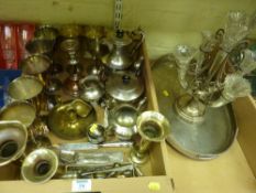 Edwardian epergne, gallery tray and other plated ware in one box