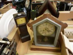 Victorian carved oak miniature longcase and two other 19th Century mantle clocks