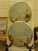 Venice Scenes, pair mid 20th Century circular painted plaques
