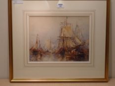 Stephen Frank Wasley (1848-1934): Sailing Vessels in a Busy Harbour, watercolour signed 25cm x 34cm