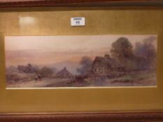 Paul Marny (1829-1914): Cottages by the River, watercolour signed 15cm x 43cm