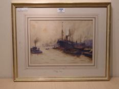 Frank Henry Mason (1875-1965): Shipping on the River Thames, watercolour signed and dated '98,  23cm