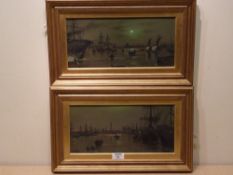 Wilfred Jenkins (1857-1936): 'The Thames' & 'The Queen's Dock Liverpool', pair oils on board signed,