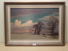 Kenneth Denton (1932-): 'Winter Sunrise Norfolk', oil on board signed, titled and signed verso