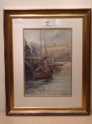 F H Mason (1875-1965): Fishing Boats in Whitby Harbour, watercolour signed 33.5cm x 23.5cm 

DDS -