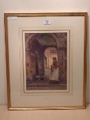 Albert George Stevens (1863-1925): 'Industry' woman knitting under an archway, watercolour signed
