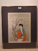 Japanese School (19th/20th century): Portraits of Young Women, pair watercolours on linen unsigned
