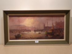 Don Micklethwaite (20th/21st century): Scarborough Harbour at Sunset, oil on canvas signed 30cm x