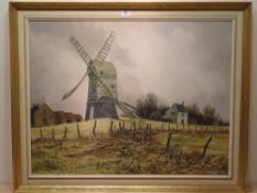 John Freeman (20th/21st century): Windmill with Farm Buildings, oil on board with heavy impasto