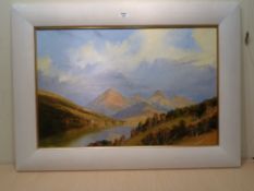Peter M Drewett (1957-): 'Five Sisters Kintail (Scotland) Evening', oil on canvas signed, titled