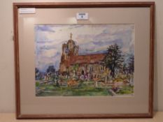 Rowland Henry Hill (1873-1952): North Yorkshire country Church, watercolour signed 25cm x 34cm