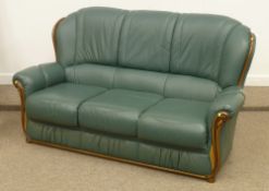 Italian three piece lounge suite in green leather