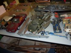 Collection of model cars, motor bikes, ships, tank, etc