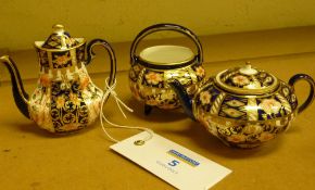 Three Royal Crown Derby miniatures pattern no.6299 - coffee pot date code 1913, tea pot date code