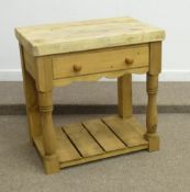 Traditional pine butchers block, single drawer with potboard base, 89cm