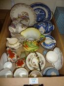 Hanley tea service and other decorative ceramics, a WWII Defence Medal and a 1977 Crown in one box