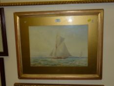 Racing Yacht off the Coast late 19th Century watercolour initialled and dated T S '93