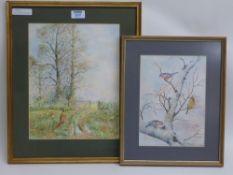 Pheasant in landscape and 'Chaffinch' two watercolours signed by James Booth