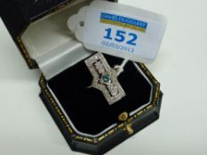 Hallmarked 9ct gold Art Deco style blue and white diamond ring