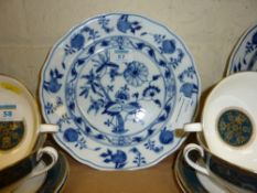 Set of six early 20th Century Dresden blue and white onion pattern plates underglaze blue cross