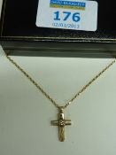 Gold diamond set cross pendant on chain necklace hallmarked 9ct