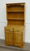 Pine two drawer dresser with plate rack, 81cm wide