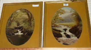 River Scenes pair Victorian oval oils on board signed J Child