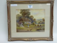 Fine Art Porcelain panel painted with Thatched Cottage and signed by Milwyn Holloway (former Royal
