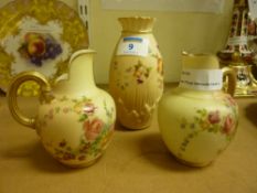 Pair of Royal Worcester blush ivory jugs shape no.1094 circa 1903 10.5cm and a similar vase