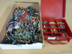 Large quantity of beads, necklaces and ear-rings in two boxes