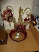 Cranberry tinted epergne (one arm missing)
