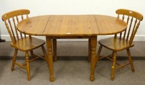 Pine drop leaf kitchen table and two chairs