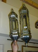Two Moorish style hexagonal hanging lamps