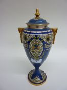 Royal Worcester pedestal urn scale blue ground and cover circa 1900 29cm