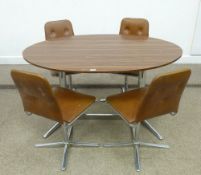 Vintage/retro rosewood veneer and chrome oval table with set four chairs in Rexine cover