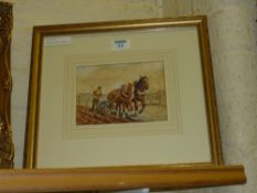 Ploughing with Horses, watercolour, signed and dated A Wagner (19)'47